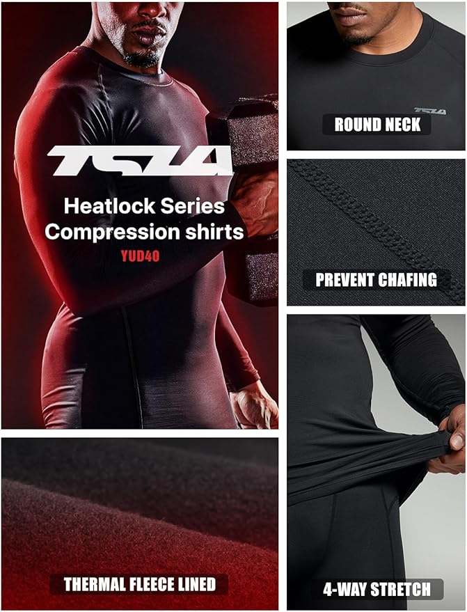 TSLA Men's Thermal Long Sleeve Compression Shirts, Athletic Base Layer Top, Winter Gear Running T-Shirt