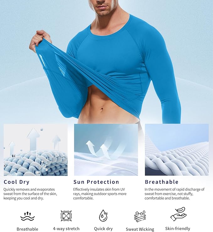 Compression Shirt Men Long Sleeve Quick Dry T-Shirt Athletic Workout Base Layer Running Sports Gym Undershirts