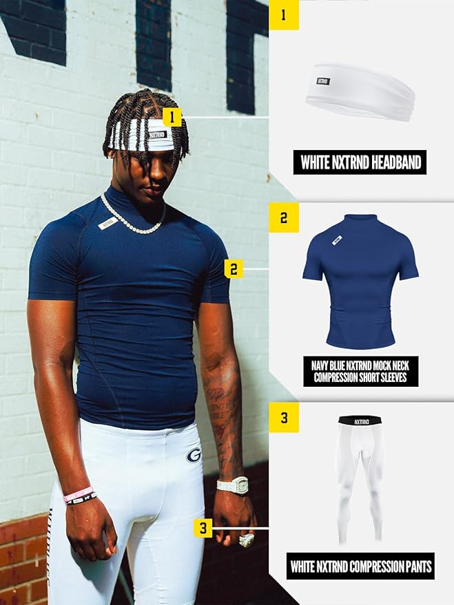 Nxtrnd Men's Turtleneck Compression T-Shirt, Short Sleeve Mock Neck