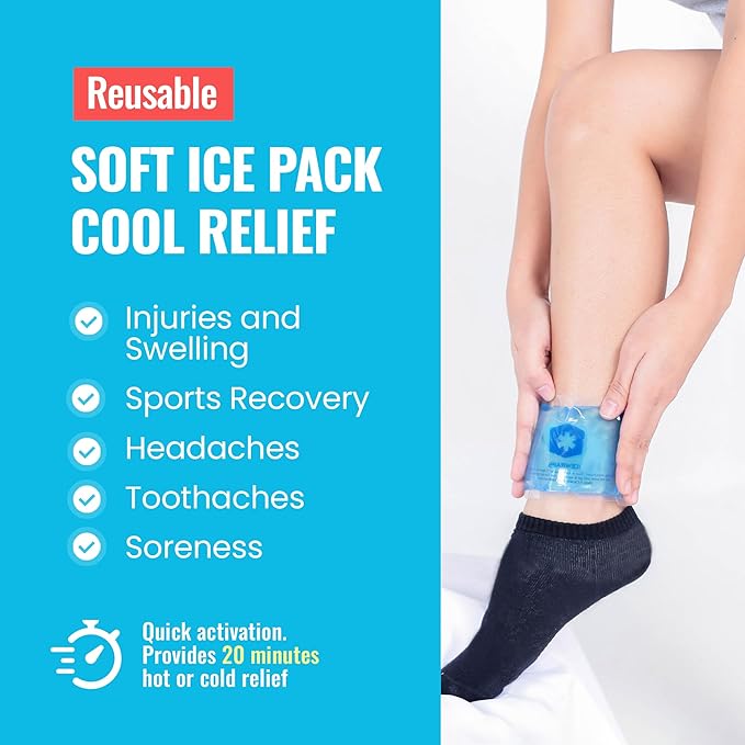 ICEWRAPS Hot & Cold Ice Packs - 3 x 5 in. Soft Gel Ice Packs – Reusable for Injuries Headaches, Joints, Fevers, & More – Made of Pro-Grade, Puncture-Proof Material (6 Packs)