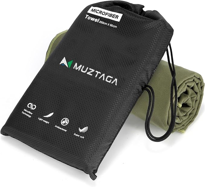 Microfiber Beach Towel Perfect for Travel, Sports, Camping, Swimming, Yoga, Gym-Quick Dry, Sand Free, Compact, Lightweight, Absorbent(Army Green,X-Large(200x90cm, 78x35”))