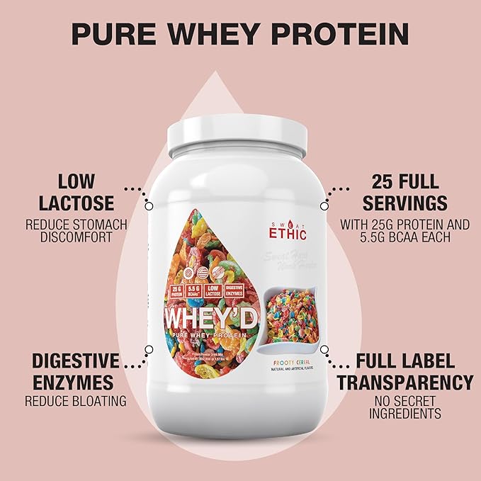 Sweat Ethic Whey'd Protein Powder, 25 G Whey Protein Blend with Concentrate (30 Ounce, Frooty Cereal)