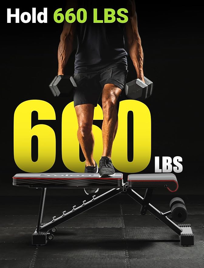 Yoleo Adjustable Weight Bench for Full Body Workout, Foldable Bench Press Bench of Home Gym Strength Training, Incline Decline Flat Utility Workout Bench with Quick Folding & Fast Adjustment