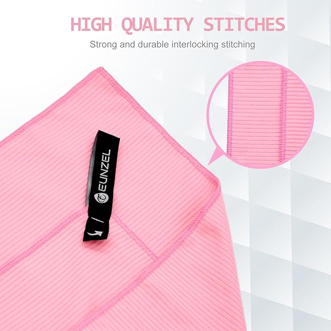 Eunzel Quick Dry Camping Towel, Microfibre Ribbed Towel Travel Towel 3 Sizes 1 Pack Fast Drying Towel Set for Camping, Beach, Gym, Sports, Yoga & Swimming Pool, Pink