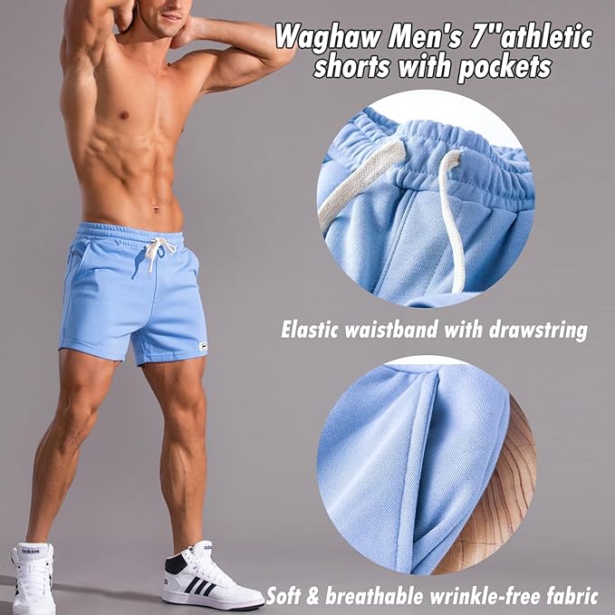 Mens 5 Inch/7 Inch Cotton Shorts Mens Sweat Athletic Shorts for Men Gym Worket Shorts with Pockets