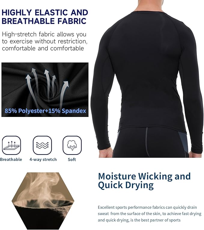 Compression Shirt Men Long Sleeve Quick Dry T-Shirt Athletic Workout Base Layer Running Sports Gym Undershirts
