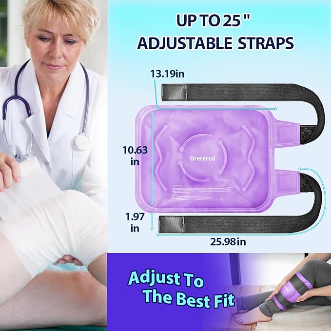 Knee Ice Pack Wrap for Injuries Reusable, Cold Packs for Knee Elbow Pain Relief for Replacement Surgery, Swelling, Meniscus Tear, ACL, Sports Injuries, Bruises and Arthritis Purple