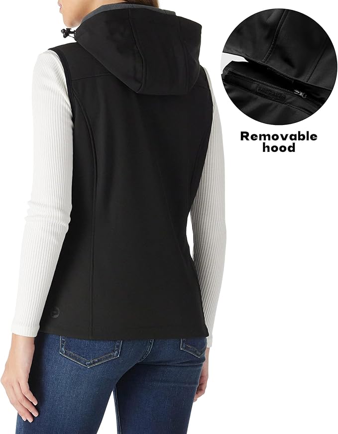 Outdoor Ventures Women's Hooded Lightweight Softshell Vest, Windproof Fleece Lined Sleeveless Jacket for Golf Running Travel