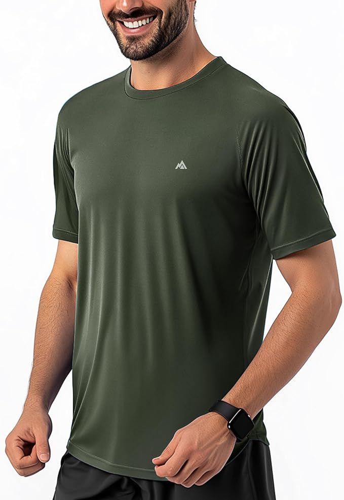 Instant Cooling Quick Dry Workout T-Shirt Men Coolmax Moisture Wicking Performance Crew Neck Running Comfort Tee