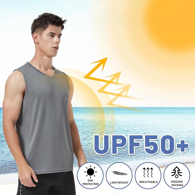 MIER Men's Workout Tank Tops UPF 50+ Swim Shirts Quick Dry Running Sleeveless UV Protection Muscle Tees