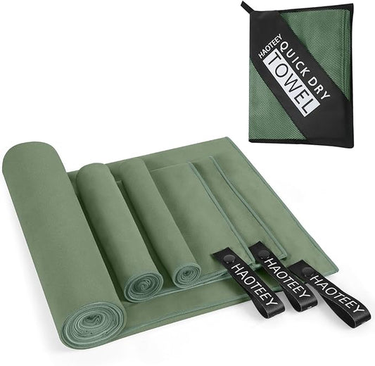 Quick Dry Travel Towel, 3 Sizes 1 Pack Camping Microfiber Towel, Lightweight Fast Drying Towels Set 60"x30", 30"x15", 15"x15" w/Bag for Gym, Beach, Hiking, Swimming, Army Green