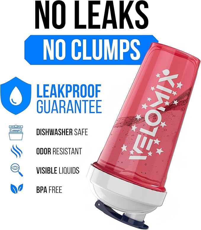 VELOMIX -2 Pack- 28 oz Protein Shaker Bottles for Protein Mixes - 2x Wire Whisk | Leak Proof Shaker Cups for Protein Shakes and Pre Workout | Protein Shaker Bottle Pack (USA Flag)