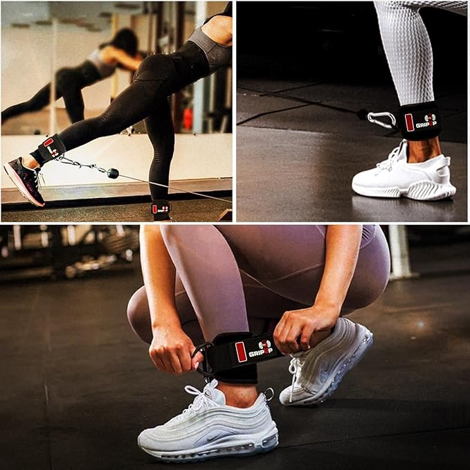 Adjustable Neoprene Ankle Straps for Cable Machines – Heavy Duty Ankle Cuffs for Leg Workouts, Kickbacks, Glute Training, Resistance Bands – Secure Fit for Women & Men (Pair, Black)