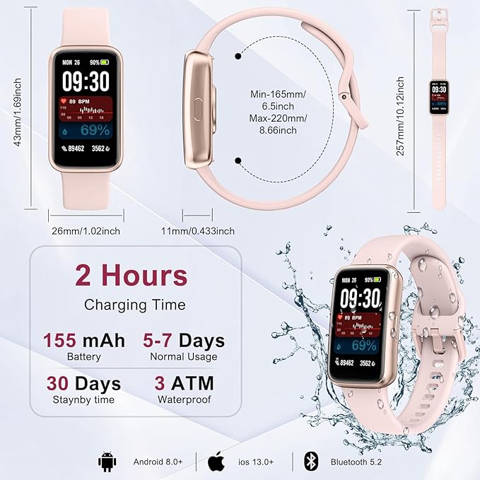 Fitness Tracker,Smart Watch with 24/7 Heart Rate Blood Oxygen Sleep Monitor,1.47" HD Touchsreen with Step & Calorie Counter 100+ Sport Modes Health Activity Trackers for Men and Women (Pink)