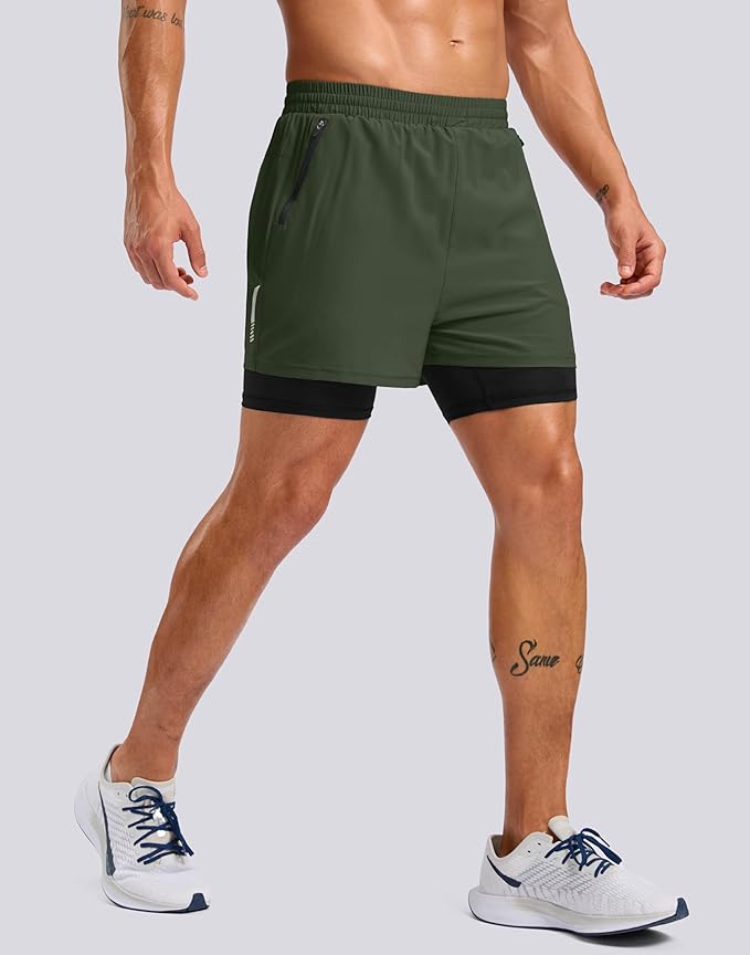 Pudolla Men's 7" Running Shorts with Zipper Pockets Quick Dry 2 in 1 Workout Gym Shorts with Liner for Tennis Yoga Training