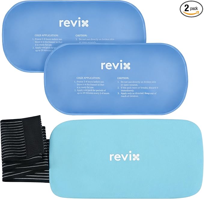 REVIX Gel Ice Packs Reusable 14" x 7" – 2 Packs Flexible Cold Compress with Strap for Back, Shoulder, Hip, Thigh – Extra Large Ice Pack for Everyday Recovery & Cooling Relief