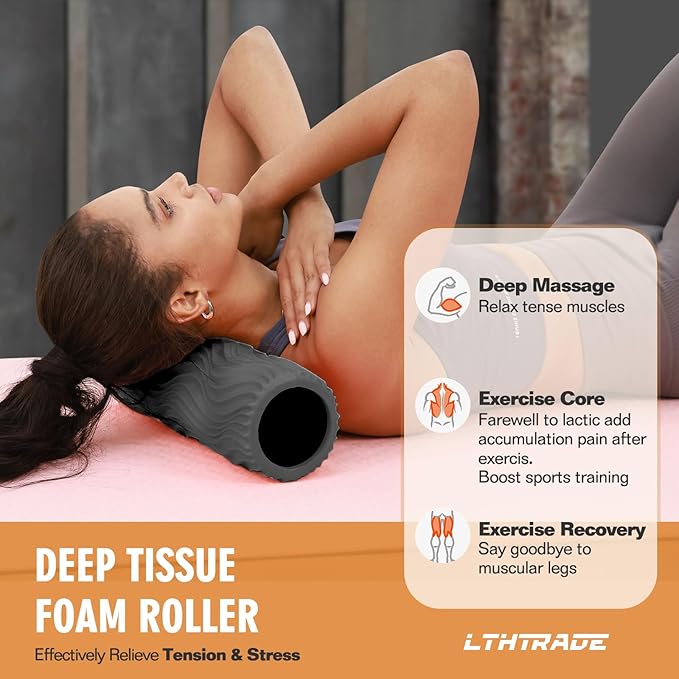 Foam Roller, Deep Tissue Massage Muscle Roller Back Roller Foam with Wave Texture - Back Pain Relief & Physical Therapy, Fitness Foam Roller for Pilates, Yoga (Grey)