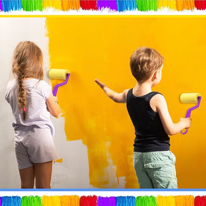 Tenceur 50 Pcs 3 Inch Foam Paint Rollers Painting Sponge Roller Small Sponge Paint with Plastic Handle for Young Artists Kids Early Educational Graffiti Painting Art Craft Supplies (Purple)