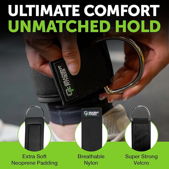 Gradient Fitness Ankle Straps (2 Pack) | Ankle Strap for Cable Machine, Ankle Bands for Working Out, Cable Ankle Strap