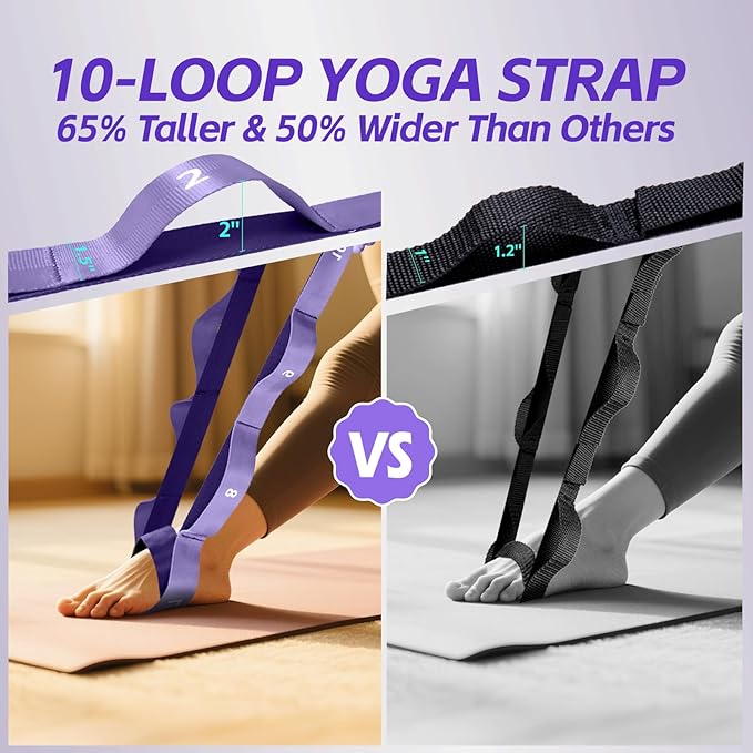 ROSAPOAR Stretching Strap with Loops - Non Elastic Yoga Straps for Physical Therapy, Durable Stretch Bands for Exercise, Flexibility Training, Hamstring & Leg Stretcher, Yoga/Pilates/Gymnastics