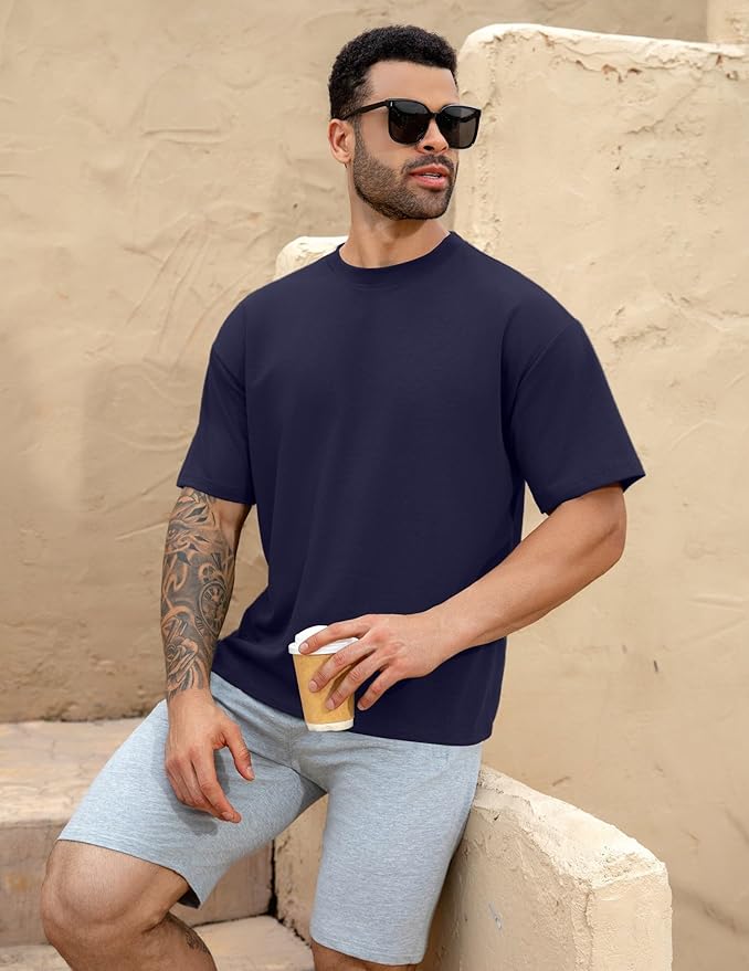 Mens Oversize Short Sleeve T-Shirts Loose Fit Solid Color Lightweight Tee Shirt Athletic Dry Fit Top