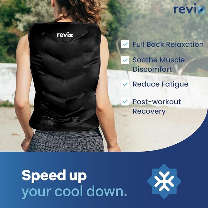 REVIX Extra Large Ice Pack for Back, 13” x 21” Reusable Gel Cold Pack Wrap for Full Back, Hip, and Leg Relief, XXL Cold Compress for Muscle Soreness, Fatigue, and Everyday Recovery, Black
