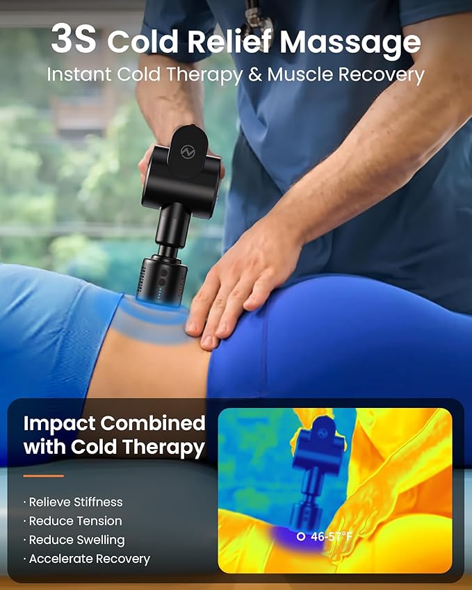NAPRE Massage Gun with Heat and Cold Head,Deep Tissue Percussion Back Massager for Muscle/Neck/Body Pain Relief with Long Extension Retractable Handle,32-Speeds,Foldable with 5 Adjustable Angles