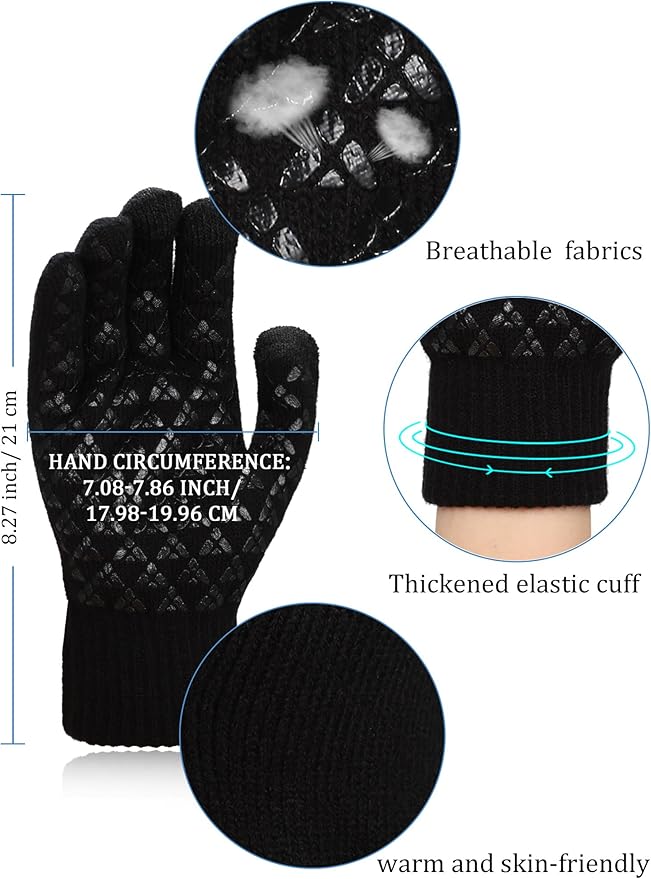 SATINIOR 4 Pairs Winter Knit Touchscreen Gloves Warm Texting Gloves Elastic Anti-slip for Adults