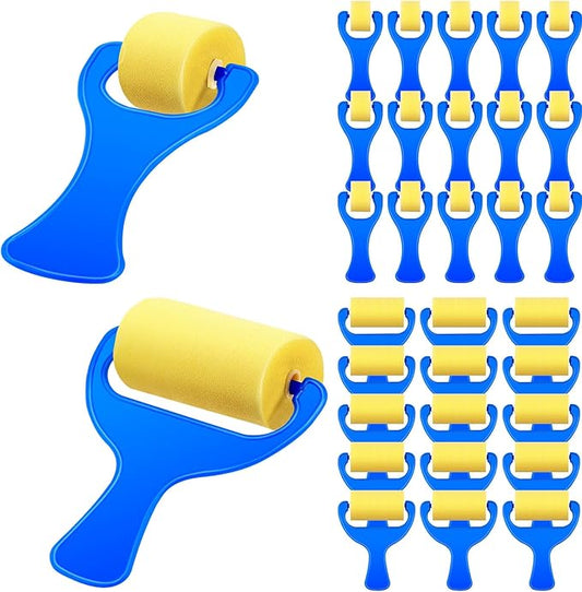 Tenceur 30 Pcs 3"and 1" Foam Paint Brushes for Kids Foam Paint Roller Small Sponge Roller with Blue Handle for Young Artists, Reusable & Washable Early Educational Supply for Crafts, Graffiti, DIY Art