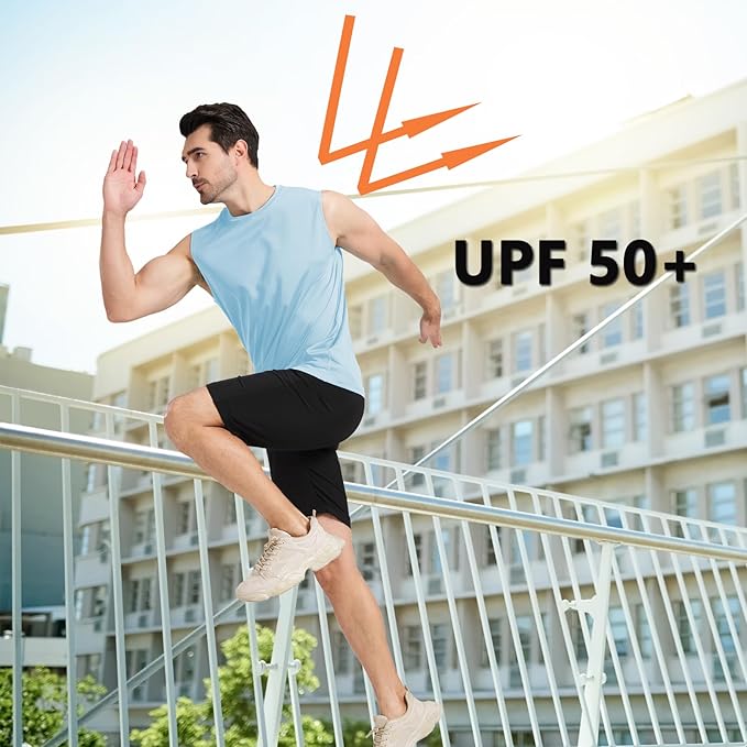 Men's Sleeveless UPF 50+ Swim Shirts Quick Dry Workout Tank Top UV Protection Running Gym Muscle T Shirts