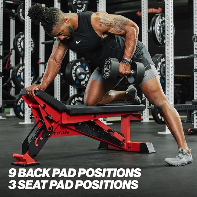 Titan Fitness TITAN Series Adjustable Bench, Supports 600 LB Incline, 1,000 LB Flat, Versatile Single Post Utility Workout Bench for Home Gym, Weightlifting, Strength Training