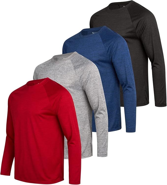 iXtreme Mens Athletic Shirts - 4 Pack Moisture Wicking Long Sleeve Dri Fit Shirts for Men - Workout Tops & Activewear (S-3X)