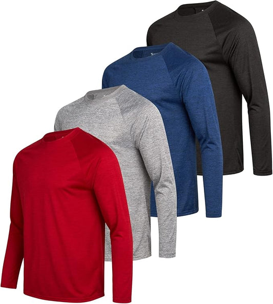 iXtreme Mens Athletic Shirts - 4 Pack Moisture Wicking Long Sleeve Dri Fit Shirts for Men - Workout Tops & Activewear (S-3X)