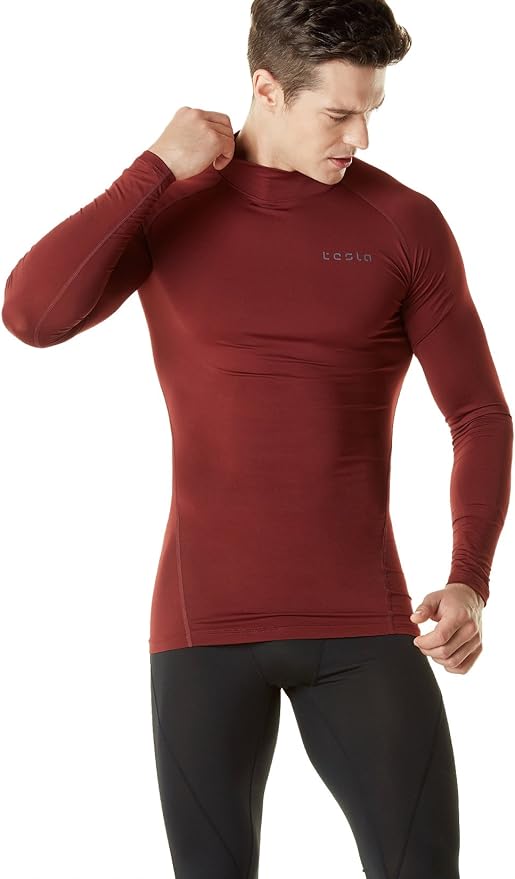 TSLA Men's Thermal Long Sleeve Compression Shirts, Mock/Turtleneck Winter Sports Running Base Layer Top
