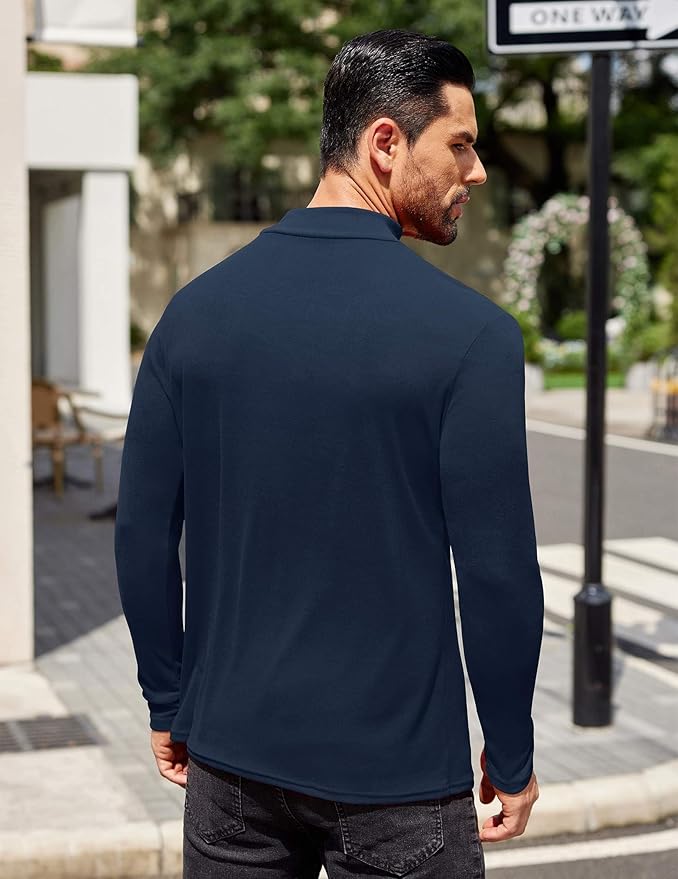 COOFANDY Mens Mock Turtleneck T-Shirts Long Sleeve Solid Color Tees Shirts Basic Casual Slim Fit Pullover T Shirts