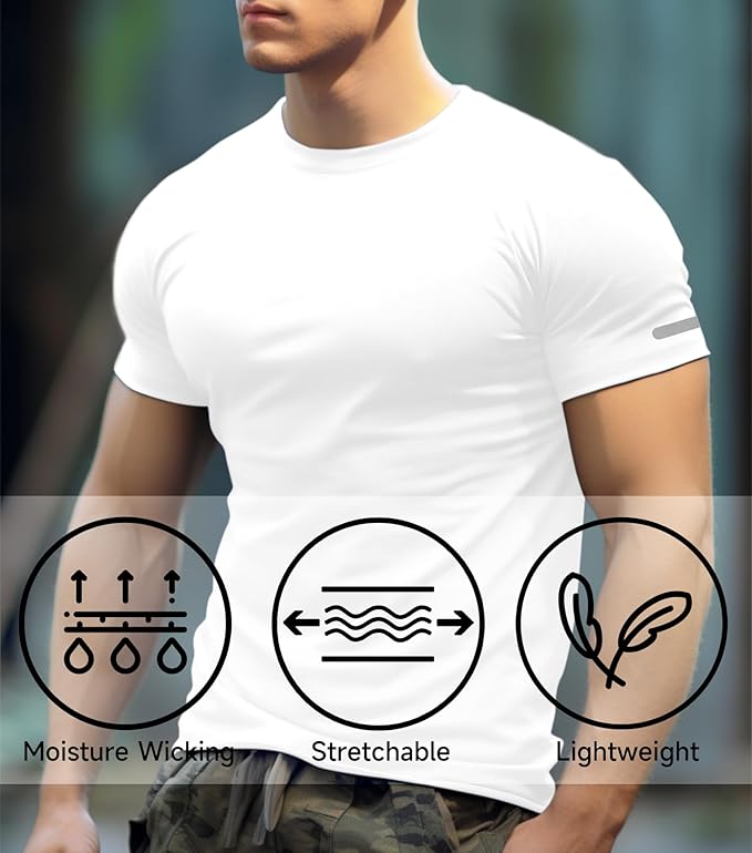 Mens Workout Shirts Fitted, Quick Dry Gym Tshirts Running Athletic Top Moisture Wicking Tee