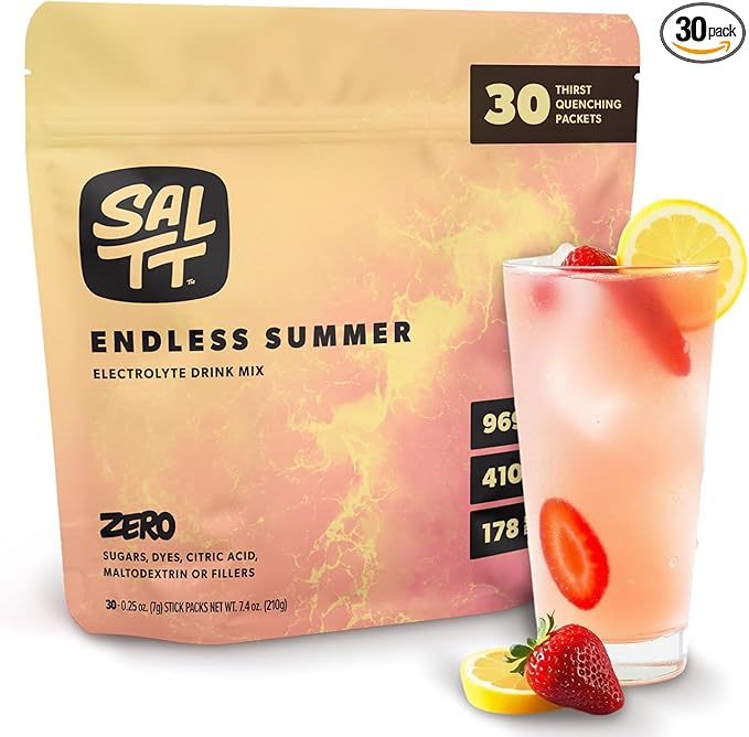 SALTT Electrolytes Powder Flavored Drink Mix - Endless Summer - 30 Hydration Packets - Magnesium, Potassium, Sodium, Trace Minerals - Zero Sugar & Gluten Free - Travel Essentials