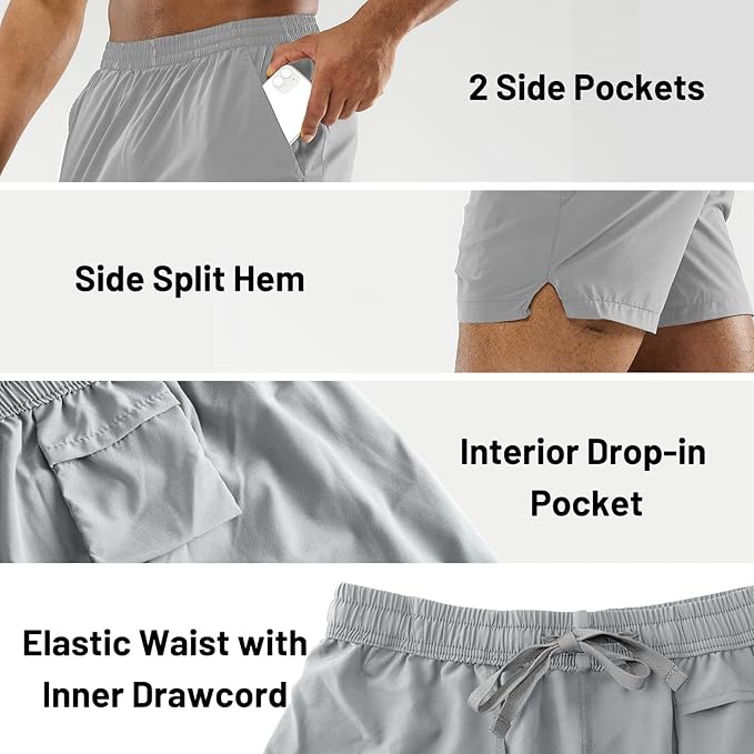 MIER Men's Workout Running Shorts Quick Dry Active 5 Inches Shorts with Pockets, Lightweight, Breathable