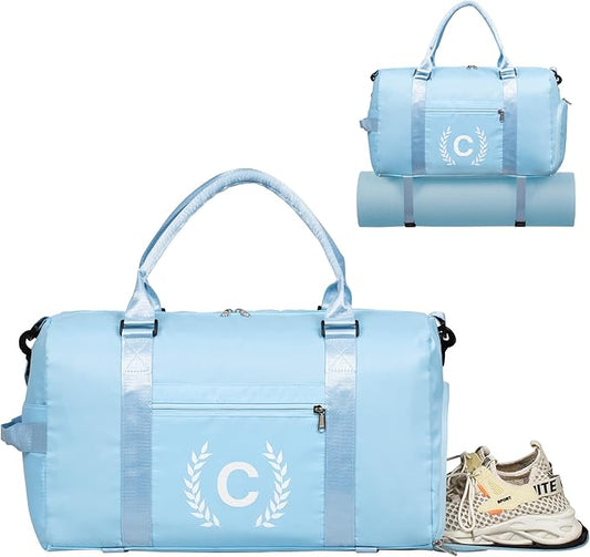 Gym Bag for Women, Personalized Duffle Bag with Shoe Compartment, Sports Bag for Yoga & Dance with Wet Pocket and Mat Strap.