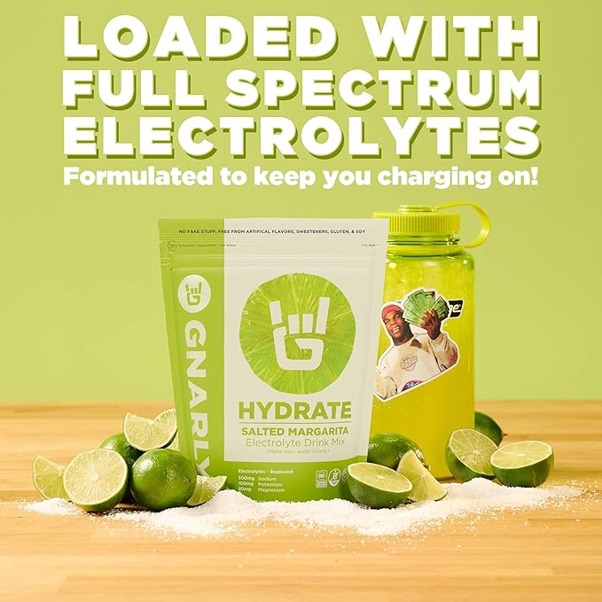 Gnarly Nutrition Hydrate Electrolyte Powder – Salted Margarita Exercise Hydration Drink Mix – NSF Sport Certified – Electrolyte Solution, Performance & Recovery – Salted Margarita, 14.10 oz