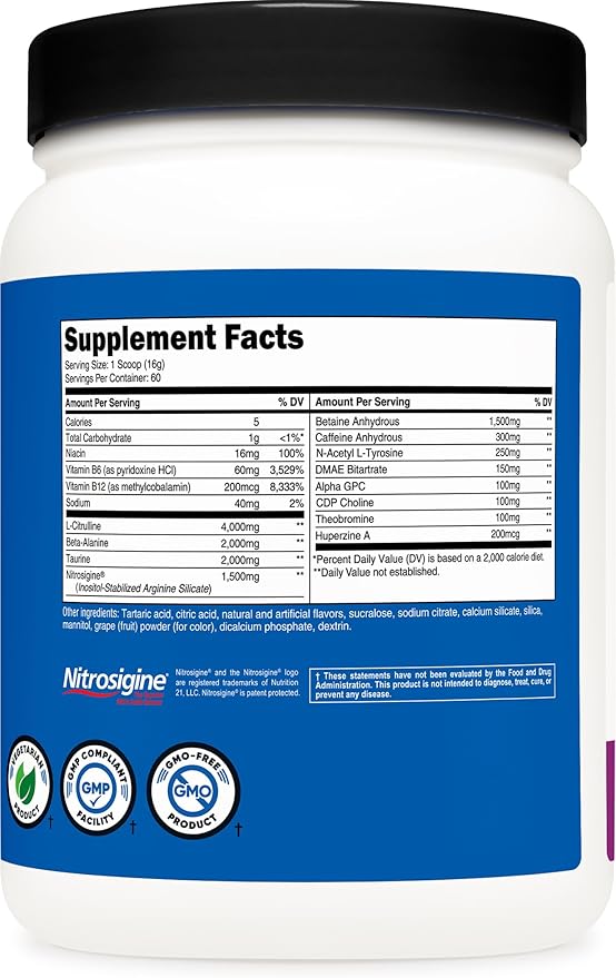 Nutricost Pre-X Xtreme Pre-Workout Complex Powder, Grape, 60 Servings, Vegetarian, Non-GMO and Gluten Free