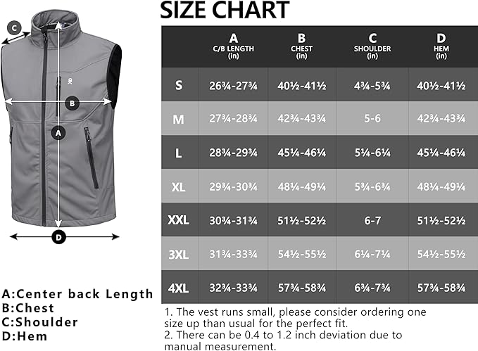 Little Donkey Andy Men's Lightweight Softshell Vest Windproof Sleeveless Jacket for Travel Hiking Running Golf