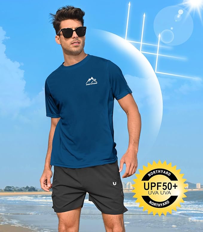 NORTHYARD Men's UPF 50+ Sun Protection Shirts Swim SPF UV Quick Dry Short Sleeve T-Shirts for Athletic Fishing Rash Guard