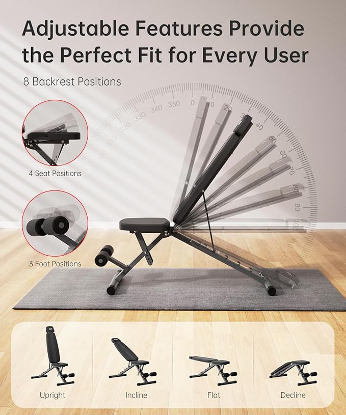 Adjustable Weight Bench for Home Gym, Heavy Duty Workout Bench Up to 880/1500 LBS, Decline Incline Strength Training Bench for Full Body Exercise