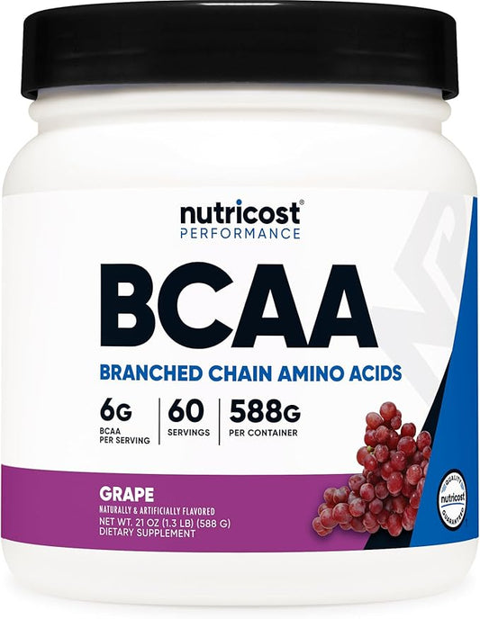 Nutricost BCAA Powder (Grape, 60 Servings) - Optimal 2:1:1 Ratio, Vegetarian Friendly, Non-GMO, Gluten Free