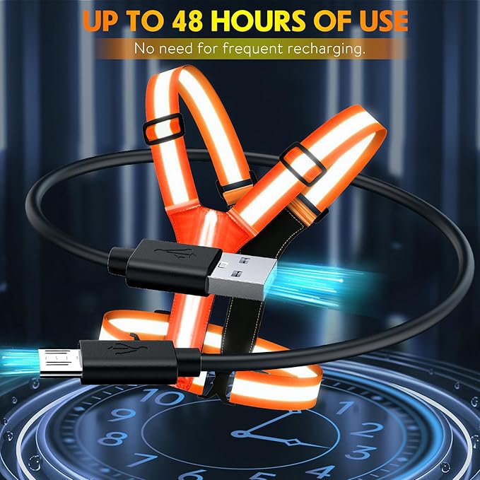 Simket Led Reflective Vest Running Gear, High Visibility Reflective Running Gear Rechargeable Adjustable Led Running Vest, Safety Night Running Gear for Men Women