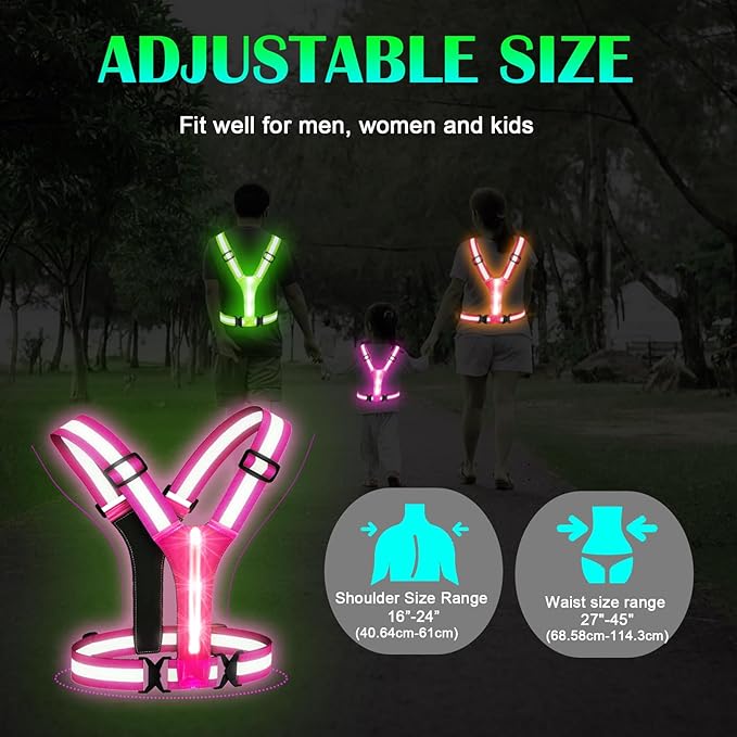 LED Reflective Vest Running Gear, Light Up Running Vest Rechargeable, Safety Night Running Gear for Walking Running Cycling