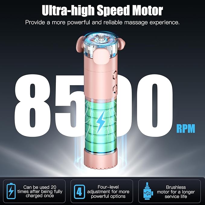 Massage Gun, Deep Tissue Back Massage for Athletes for Pain Relief, Percussion Massager with 3 Massages Heads & 7,000 RPM Brushless Motor, Gifts for Muscle, Pink