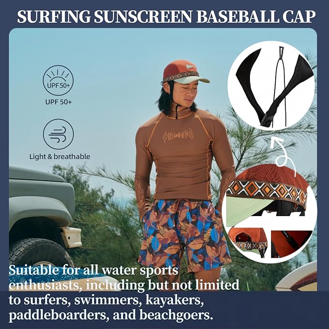 Vintage American-Style Sports Sunscreen Baseball Cap,Outdoor Camping Sunshade Waterproof and Non-Slip Surfing Hat Water Sport