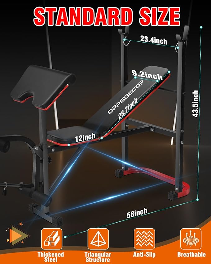 Standard Weight Bench Set with Leg Extension and Leg Curl, 660 LBS Adjustable Bench Press Set with Preacher Curl Pad, Flat Incline Workout Bench for Home Gym, Strength Training Machine for Teens